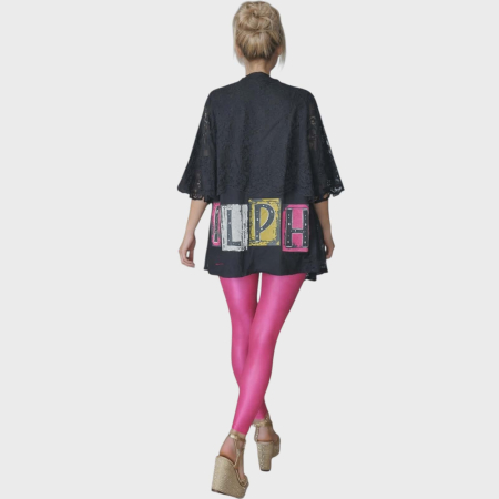 Bluza neagra cu dantele tip pelerina si desen iepuras cu paiete [3]