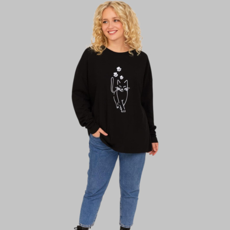 Bluza neagra cu imprimeu pisica alba [1]