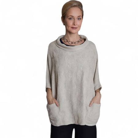 Bluze in - Bluza pe Fond Crem din In cu Guler Larg si Buzunare