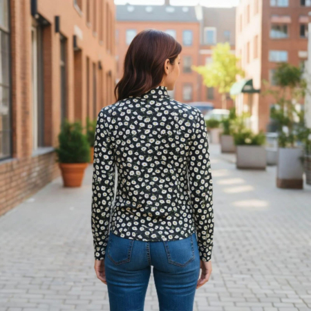 Bluza pe gat cu imprimeu flori de musetel [1]