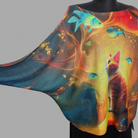 Bluze /pulovere pisica - bluza-tip-fluture-cu-fir-lame-auriu-si-desen-pisica-scumpa