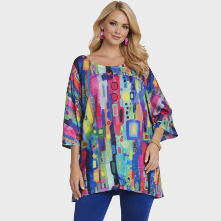 Bluze voal/ poliester - Bluza Tip Fluture cu Imprimeu Colorat pentru Marime Mare