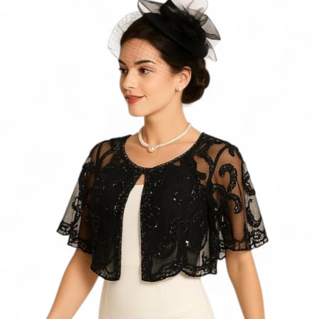 Bolero elegant din tull negru brodat cu paiete negre stralucitoare [3]