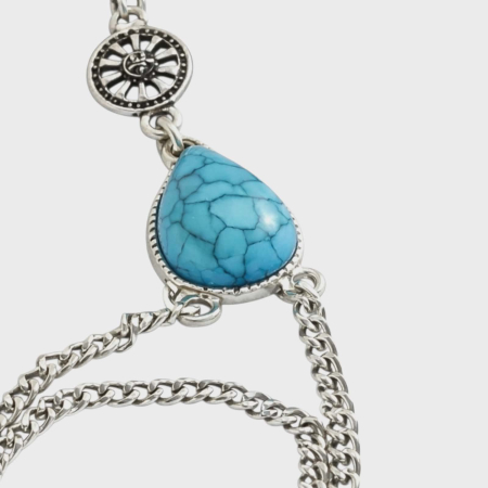 Bratara tip slave argintie cu piatra turcoaz boho chic [2]