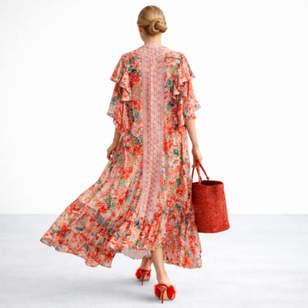 Caftan Asimetric din Matase cu Dantela si Macrame [1]