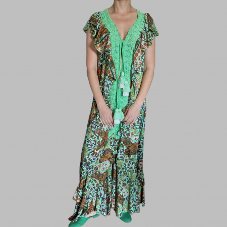 Caftan Asimetric din Matase cu Dantela si Macrame [1]
