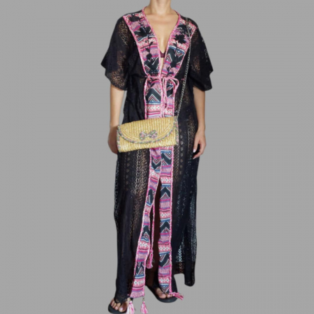 Rochii plaja - cardigan-crosetat-de-vara-cu-banda-cu-flori-din-paiete-si-cordon