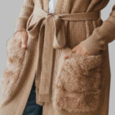 cardigan-tricotat-maro-cu-buzunare-din-blana-ecologica [2]