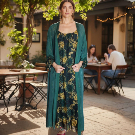 Cardigan Verde Transparent din Matase cu Maneca [2]