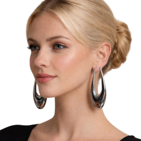 Cercei argintii statement cu design modern tip picatura in forma alungita