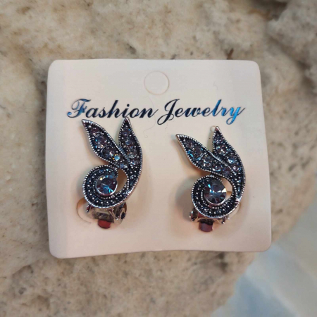 Cercei clips - Cercei clips din metal gablont cu pietre marcasite