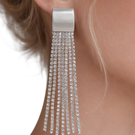 Cercei lungi eleganti cu franjuri din strasuri argintii si baza neagra [1]