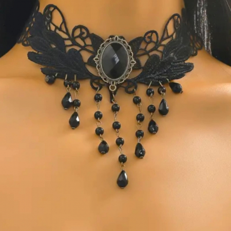 Chokere & Gulere & Masti - choker-elegant-din-material-textil-cu-pietre