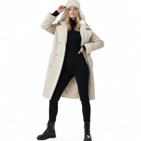 Cardigane/Blazere/Paltoane - Cojoc crem pufos  din blana ecologica  cu buzunare laterale pentru iarna