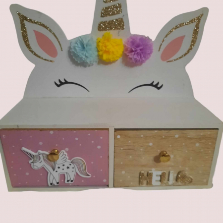 Decoratiuni pentru casa - cutie unicorn din lemn