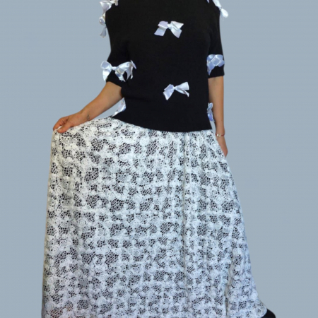 Fuste macrame & dantela - fusta-lunga-ampla-cu-dublura-neagra-din-satin-pe-interior