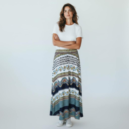 Fusta asimetrica ampla din vascoza cu banda elastica in talie [0]