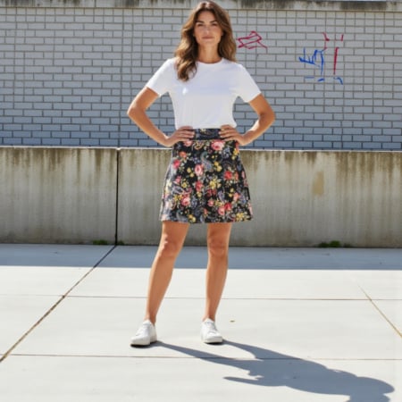 Fuste lycra & poliester - fusta-de-vara-mini-cu-imprimeu-floral