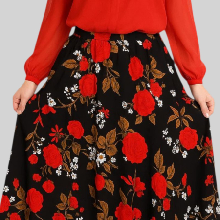 Fusta din Bumbac Lunga din Bumbac cu Imprimeu Floral [2]