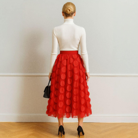 Fusta din tulle cu aplicatii cercuri si banda elastica in talie [1]