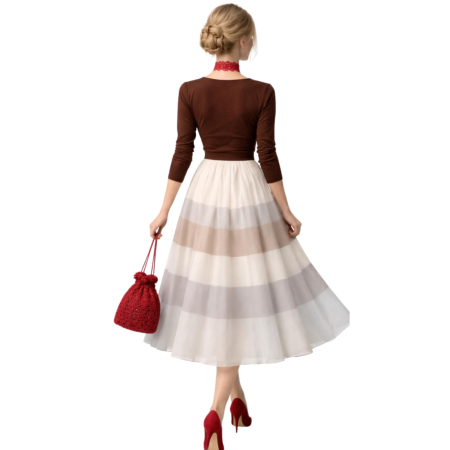 Fusta din Tulle cu Dungi Maronii si Banda Elastica in Talie [1]