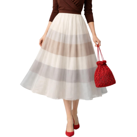 Fusta din Tulle cu Dungi Maronii si Banda Elastica in Talie [2]