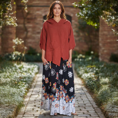 Fuste sezon cald - Fusta Lunga pe Fnd Negru cu Imprimeu Floral