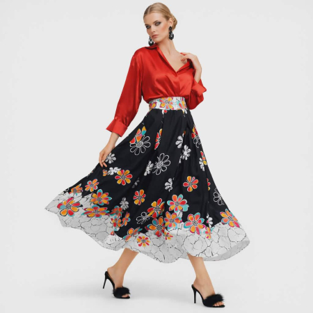 Fusta Lunga pe Fnd Negru cu Imprimeu Floral [0]