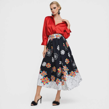 Fusta Lunga pe Fnd Negru cu Imprimeu Floral [1]