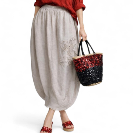 Fusta Lunga din In cu Model Floare din Macrame si Paiete tip Gogosar [2]