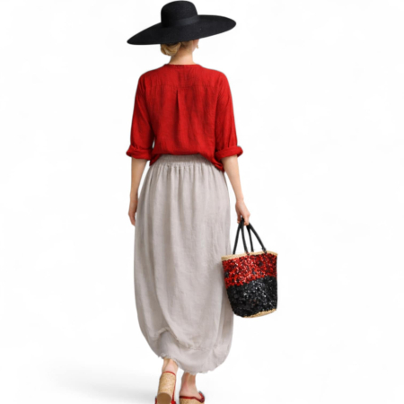 Fusta Lunga din In cu Model Floare din Macrame si Paiete tip Gogosar [1]