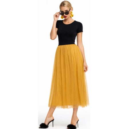 Fuste sezon cald - Fusta Lunga din Tulle cu Banda Elastica in Talie