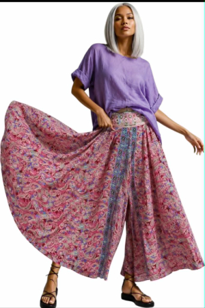 Fuste sezon cald - Fusta pantalon ampla din matase indiana cu brau