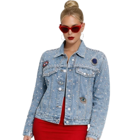 Geaca Blugi cu Strasuri Margele si Pietre