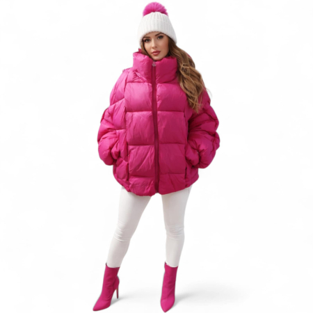 Imbracaminte - Geaca Matlasata Tip Pufoaica cu Aspect Usor Sifonat si Parti Dreptunghiulare Prin Cusatura