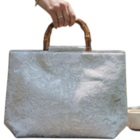 Geanta din Material Textil cu Imprimeu Floral si Manere din Lemn [1]