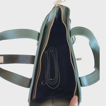 Geanta eleganta din piele naturala si piele intoarsa verde kaki [2]