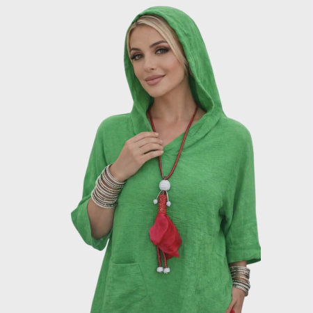 Hanorac din in asimetric cu buzunar in partea dreapta [1]