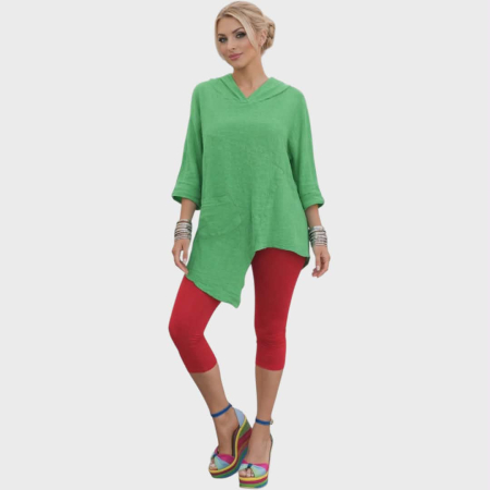 Bluze in - Hanorac din in asimetric cu buzunar in partea dreapta