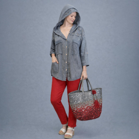 Hanorac din In pe Fond Gri Sobolan cu Paiete la Bust [2]