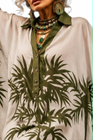 Kaftan din vazcoza tip camasa  cu imprimeu verde kaki [3]