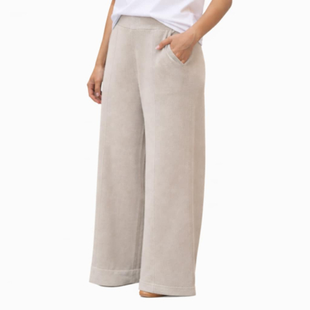 Pantaloni crem tricot pentru iarna cu buzunare si croi larg