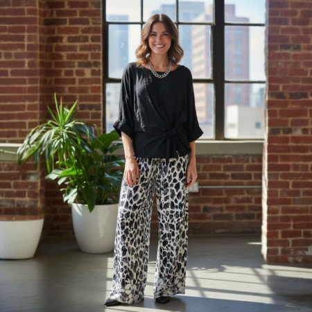 Pantaloni bumbac & vascoza - Pantaloni croi larg cu imprimeu tip animal print