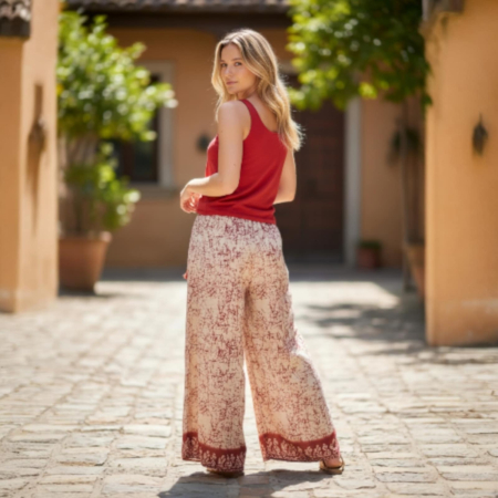 Pantaloni croi larg din matase indiana cu banda elastica in talie [1]