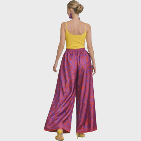 Pantaloni Croi Larg din Matase Indiana cu Banda Elastica in Talie [1]