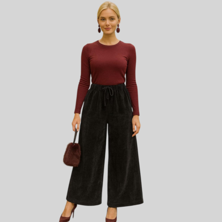 Pantaloni bumbac & vascoza - pantaloni-croi-larg-tip-reiat-cu-elastic-in-talie-pentru-sezonul-rece