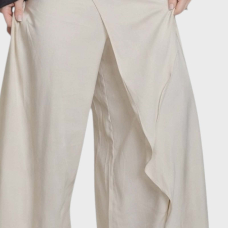 Pantaloni de Vara Crem Parte Peste Parte cu Elastic in Talie [1]