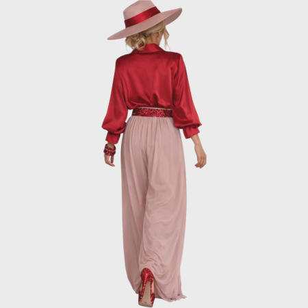 Pantaloni de Vara din Matase Croil Larg cu Banda in Talie [1]