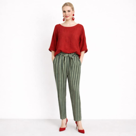 Pantaloni - pantaloni-de-vara-din-vascoza-cu-dungi-si-cordon