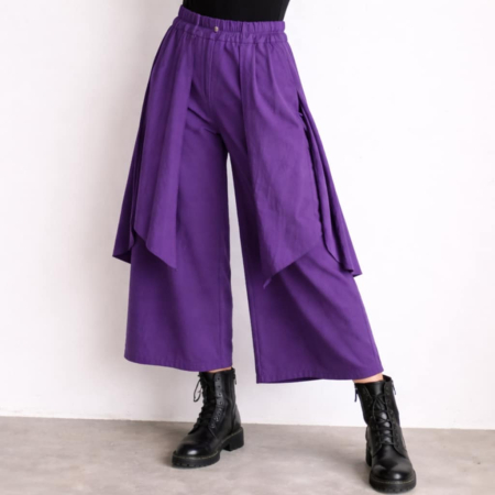 Pantaloni din bumbac mov cu suprapunere fusta si elastic in talie [3]